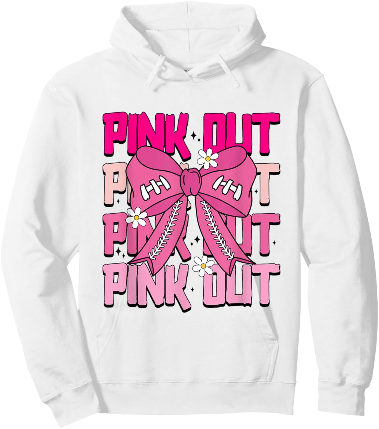 Pink Out Breast Cancer Football Pink Bow Breast Cancer Women Hoodie - Hoodie | White