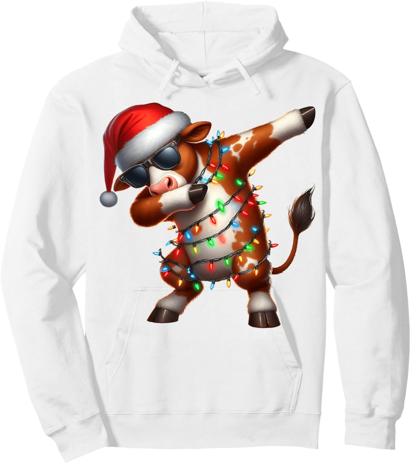 Dabbing Hereford Cattle Farmer Sunglasses Christmas Xmas Hoodie - Hoodie | White