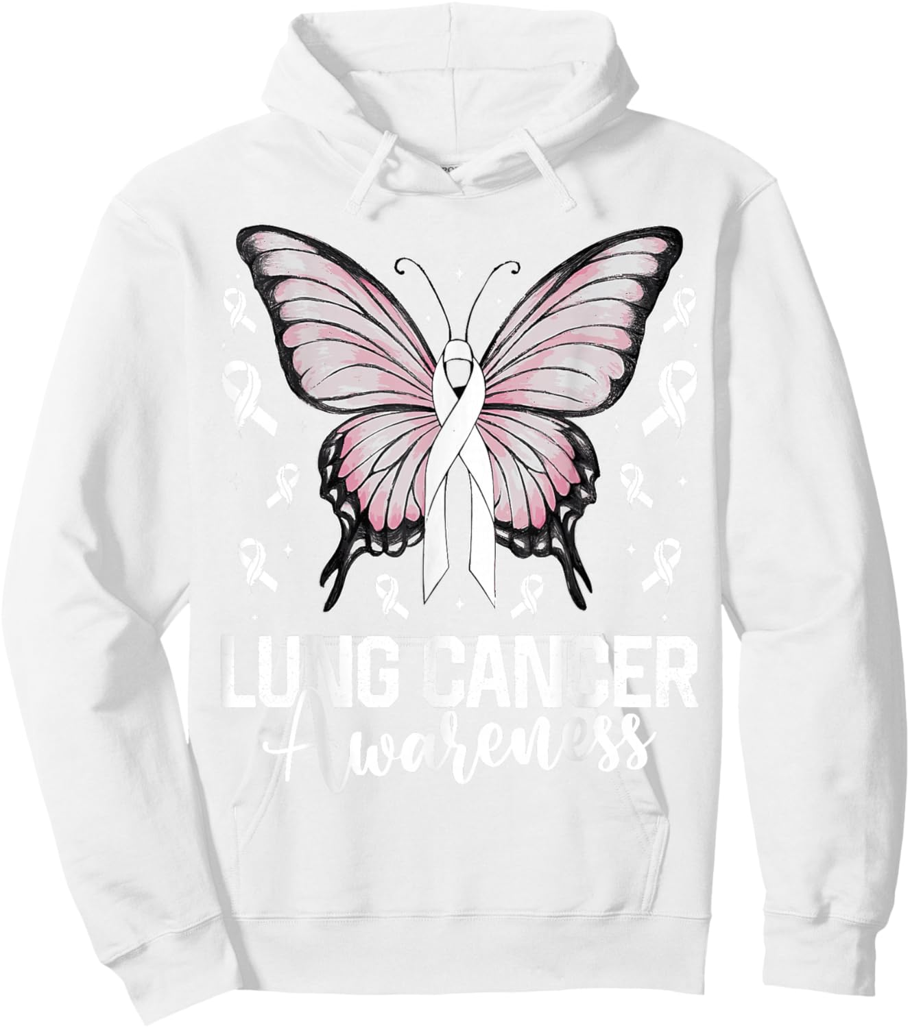 Lung Cancer Awareness Butterfly Ribbon Cancer Support Hoodie - Hoodie | White