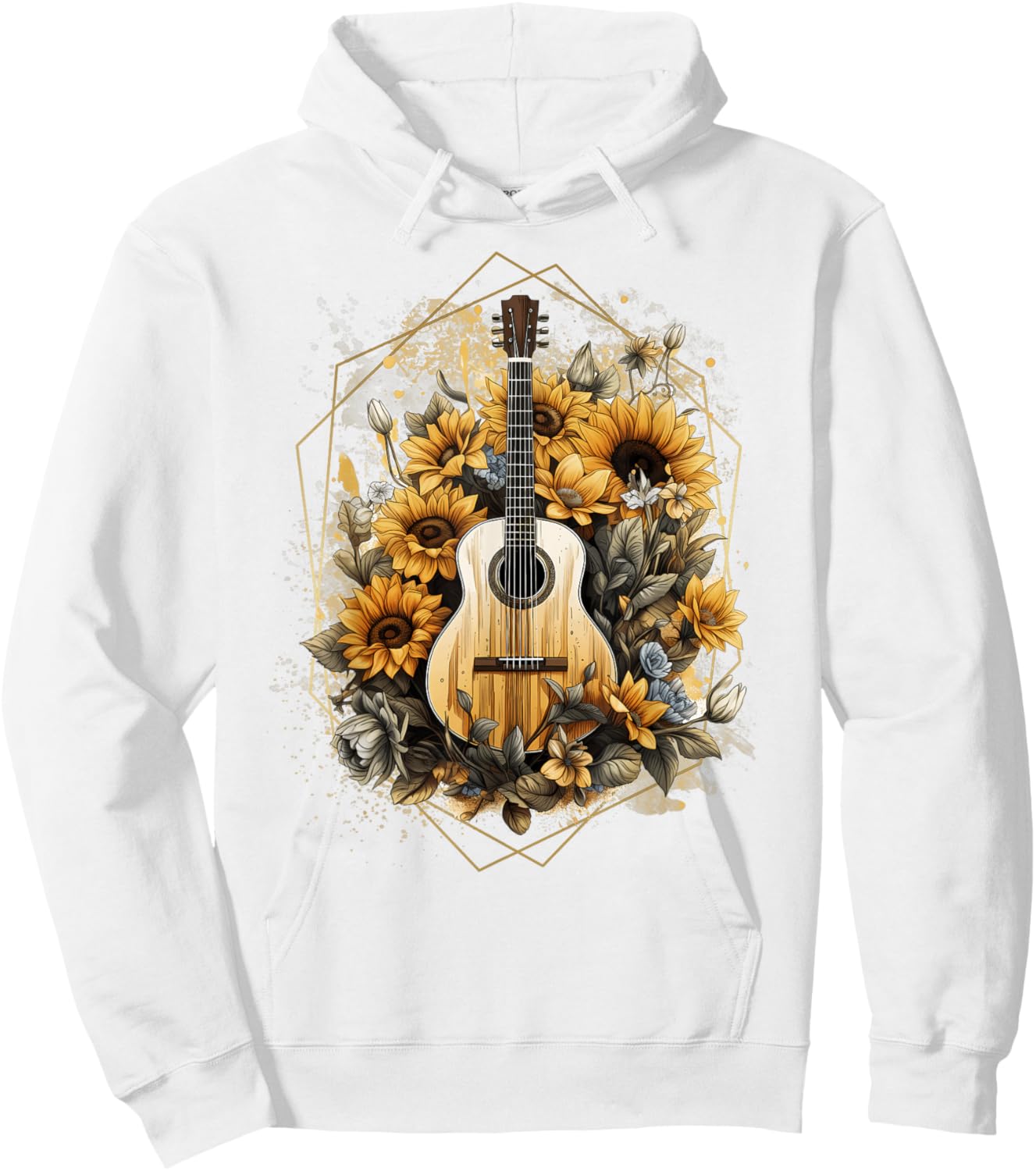 Acoustic Guitar Sunflower Music Women Graphic Hoodie - Hoodie | White
