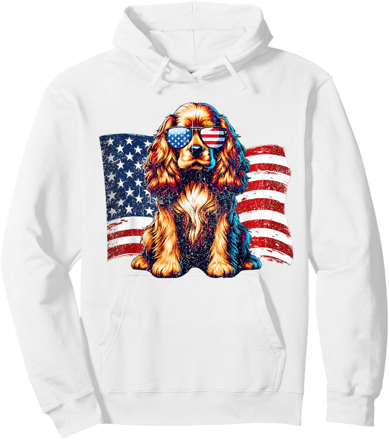 Cocker Spaniel American Flag Sunglasses Patriotic Vintage Hoodie - Hoodie | White