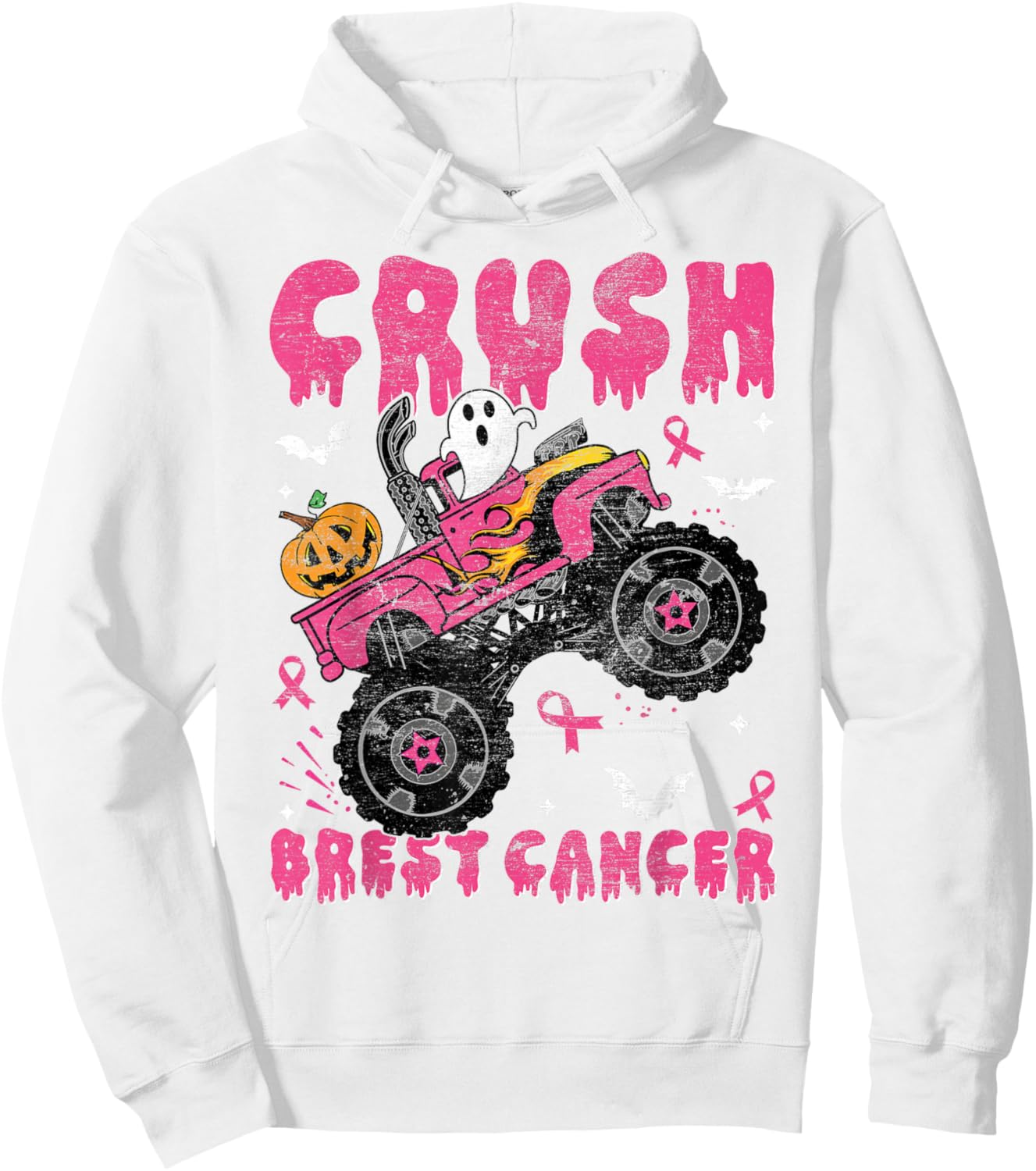 Halloween Monster Truck Crush Breast Cancer Awareness Kids Hoodie - Hoodie | White