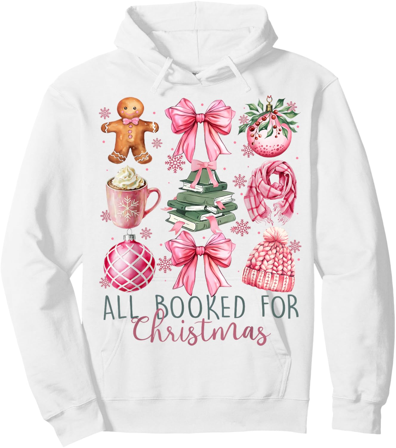 All Booked For Christmas Book Christmas Gingerbread Bow Hoodie - Hoodie | White