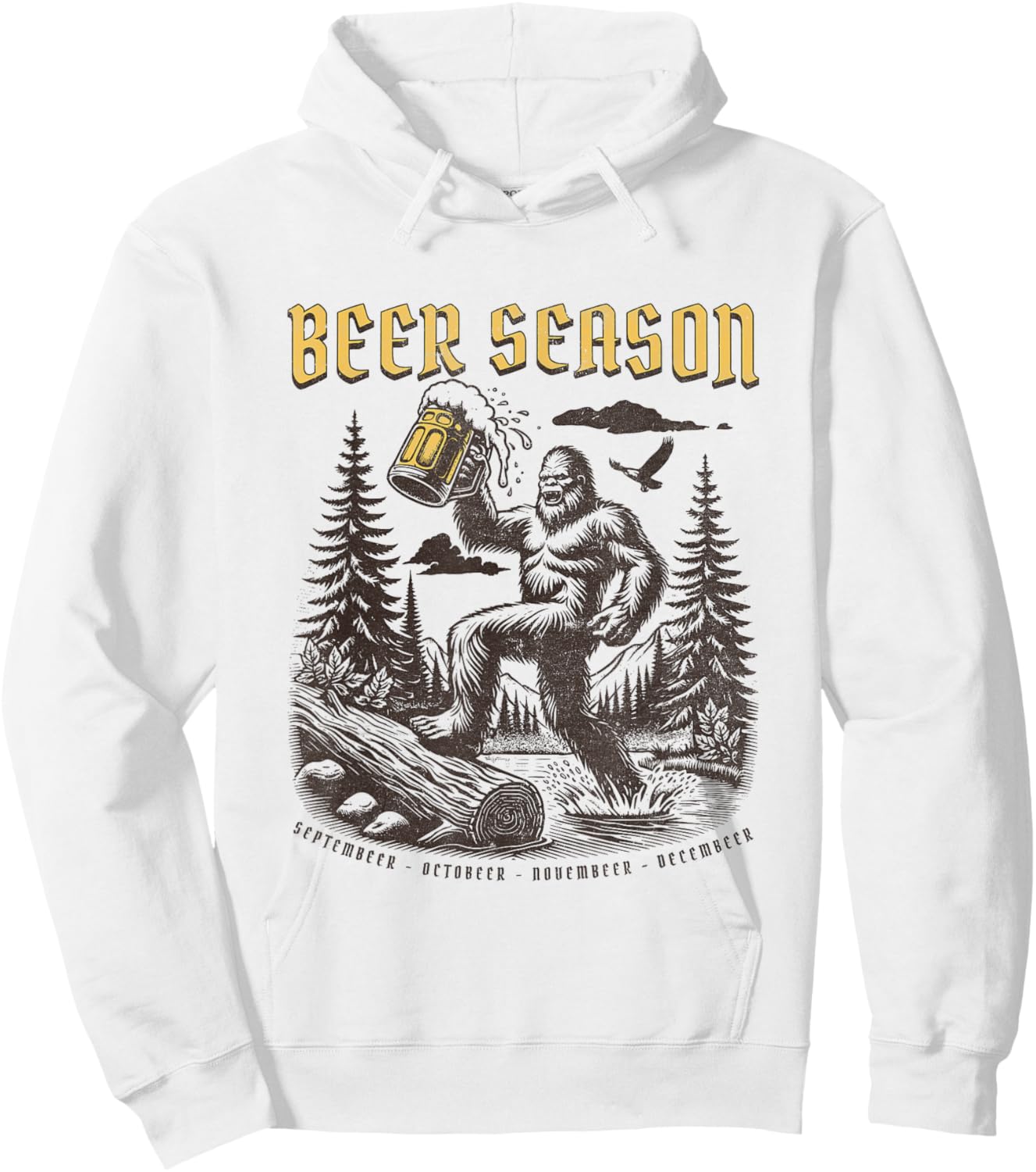 Funny Beer, Funny Big Foot Sasquatch Drinking, Beer Season Hoodie - Hoodie | White