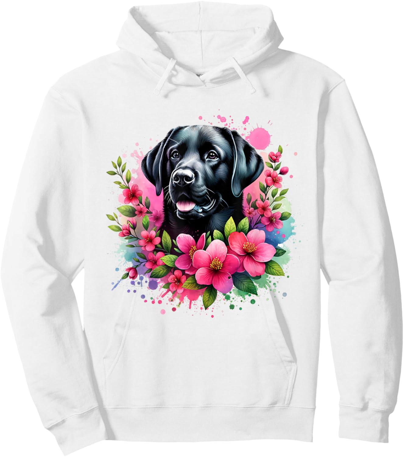Watercolor Cute Black Labrador Dog Mom Pink Flowers Women Kids Hoodie - Hoodie | White