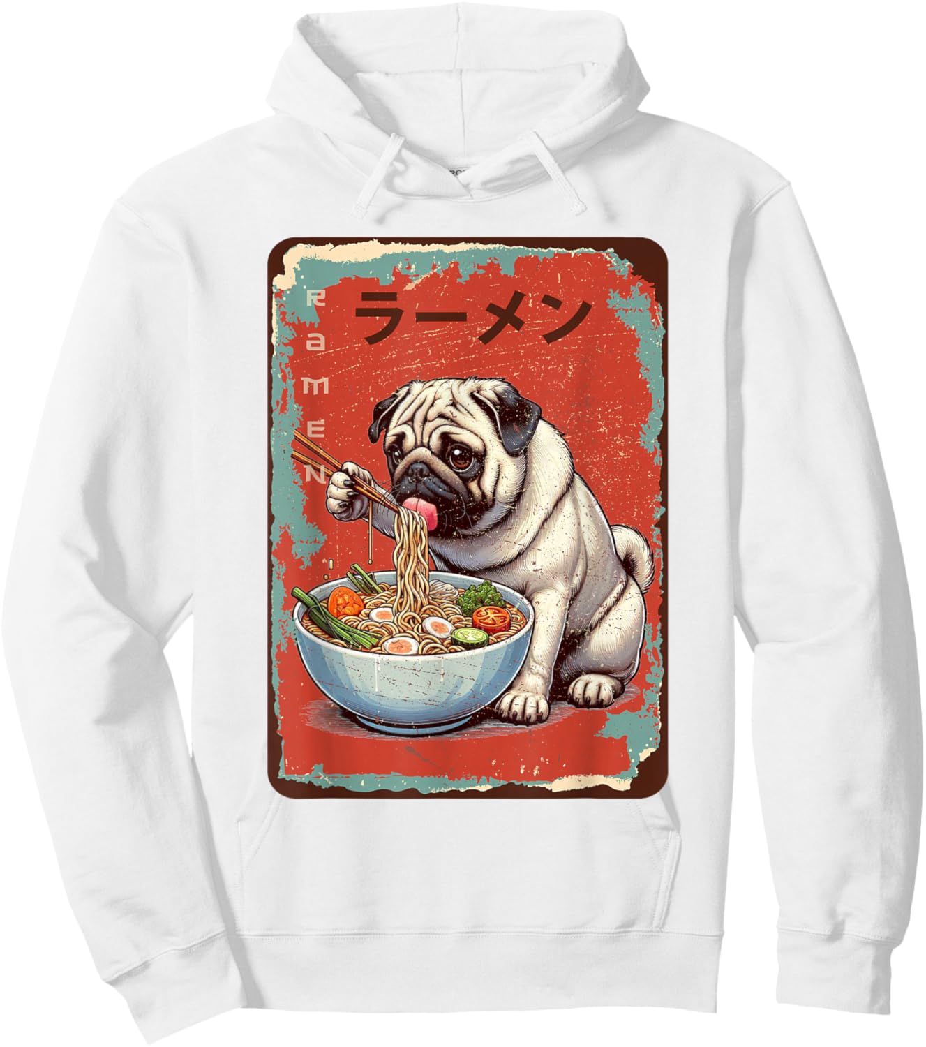 Pug Dog Eating Ramen Japanese Noodles Soup Hoodie - Hoodie | White