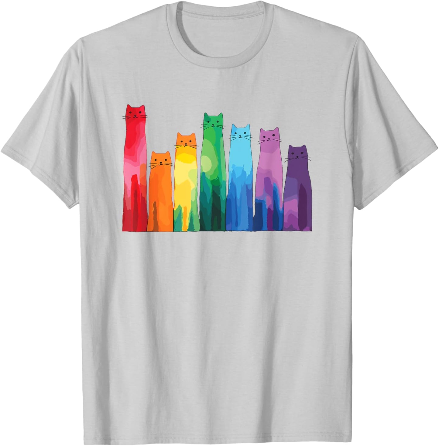 Cats Vibrant Colorful Art Rainbow Cat Lovers T-Shirt - T-Shirt | Ash