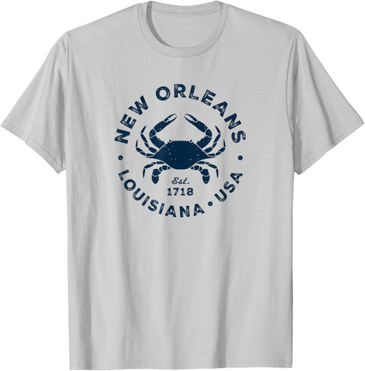 New Orleans Louisiana Vintage Blue Crab Vacation Souvenir T-Shirt - T-Shirt | Ash