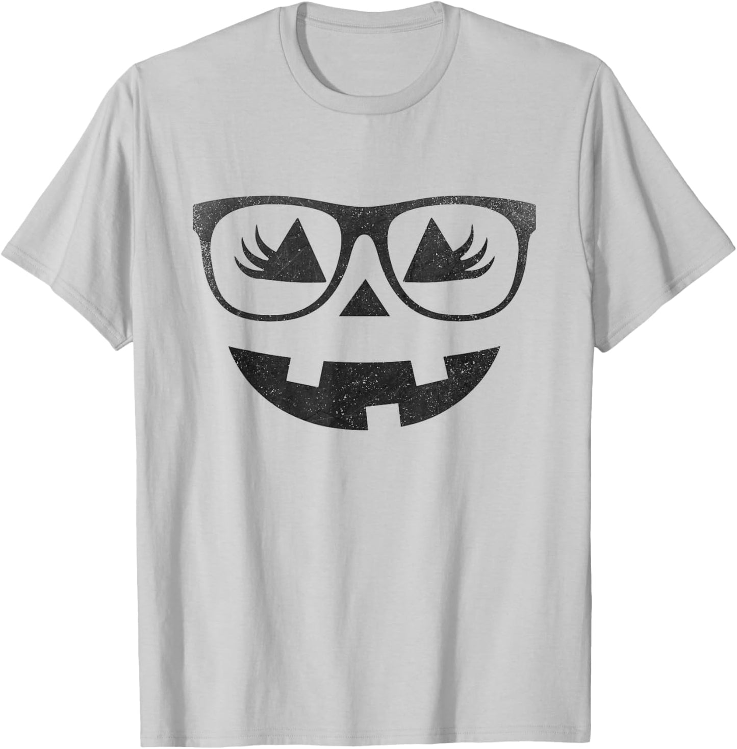 Jack O Lantern Pumpkin with Glasses Eyelashes Halloween T-Shirt - T-Shirt | Ash