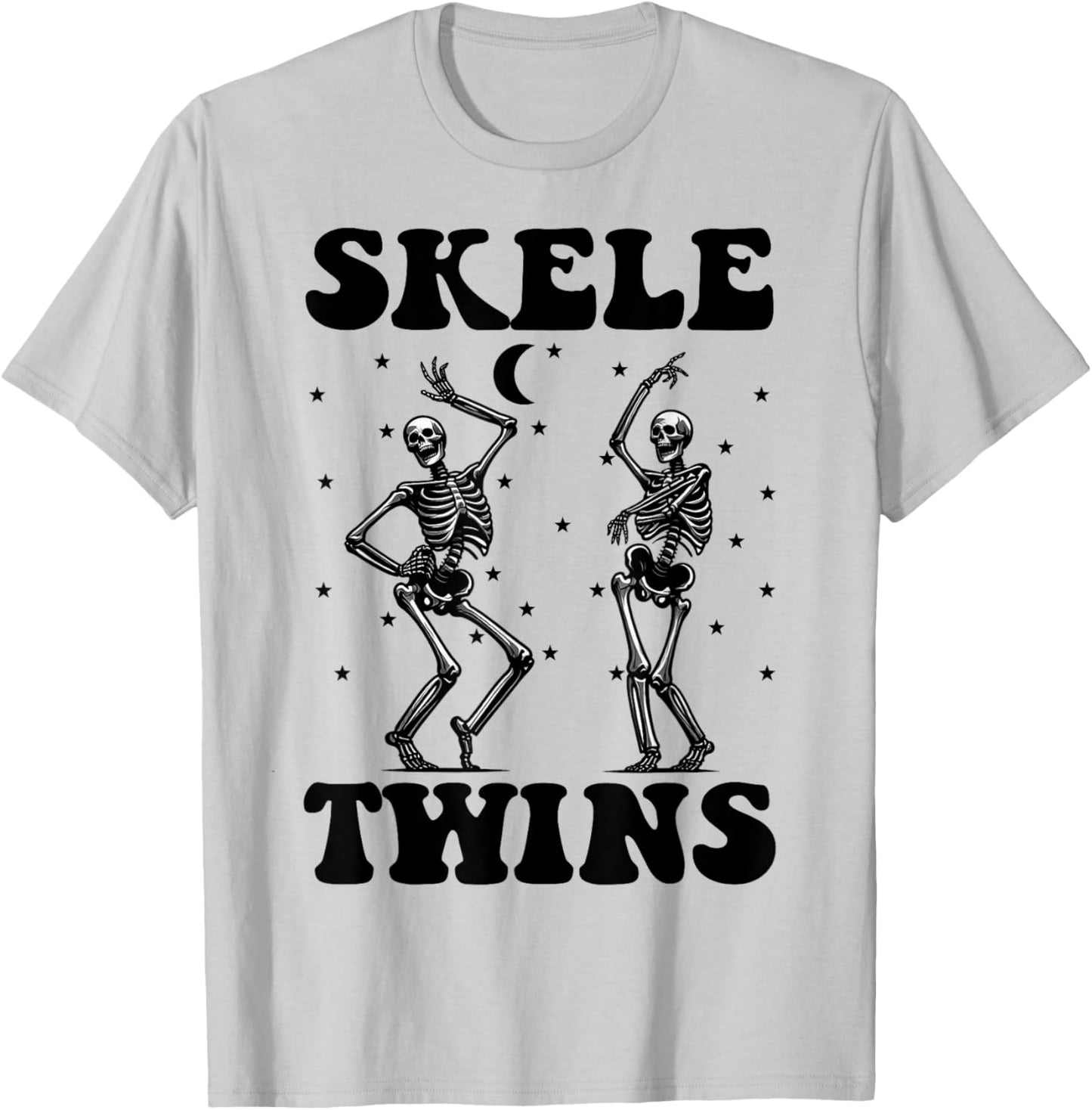 Twins Halloween Matching Skeletwins Funny Dancing Skeletons T-Shirt - T-Shirt | Ash