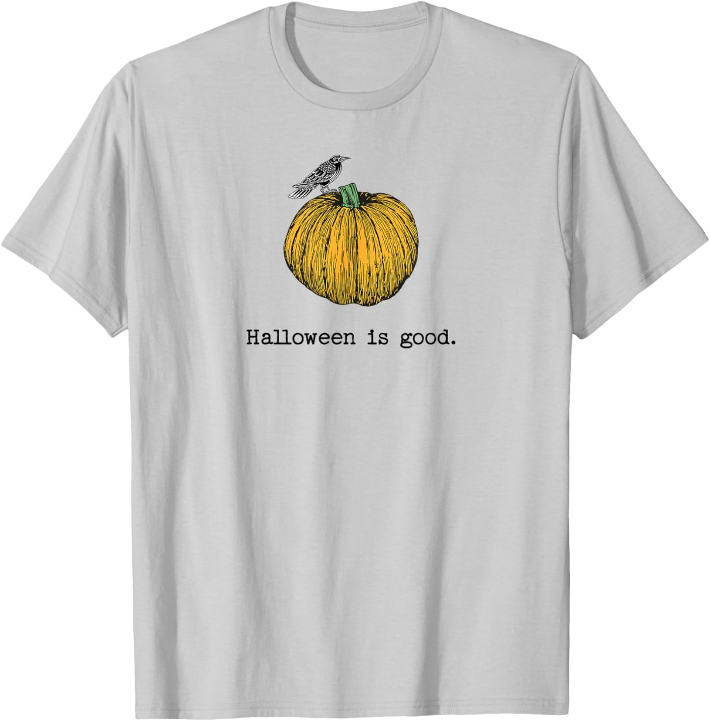 Cute Pumpkin Halloween Is Good and Life Crow bird Lover T-Shirt - T-Shirt | Ash