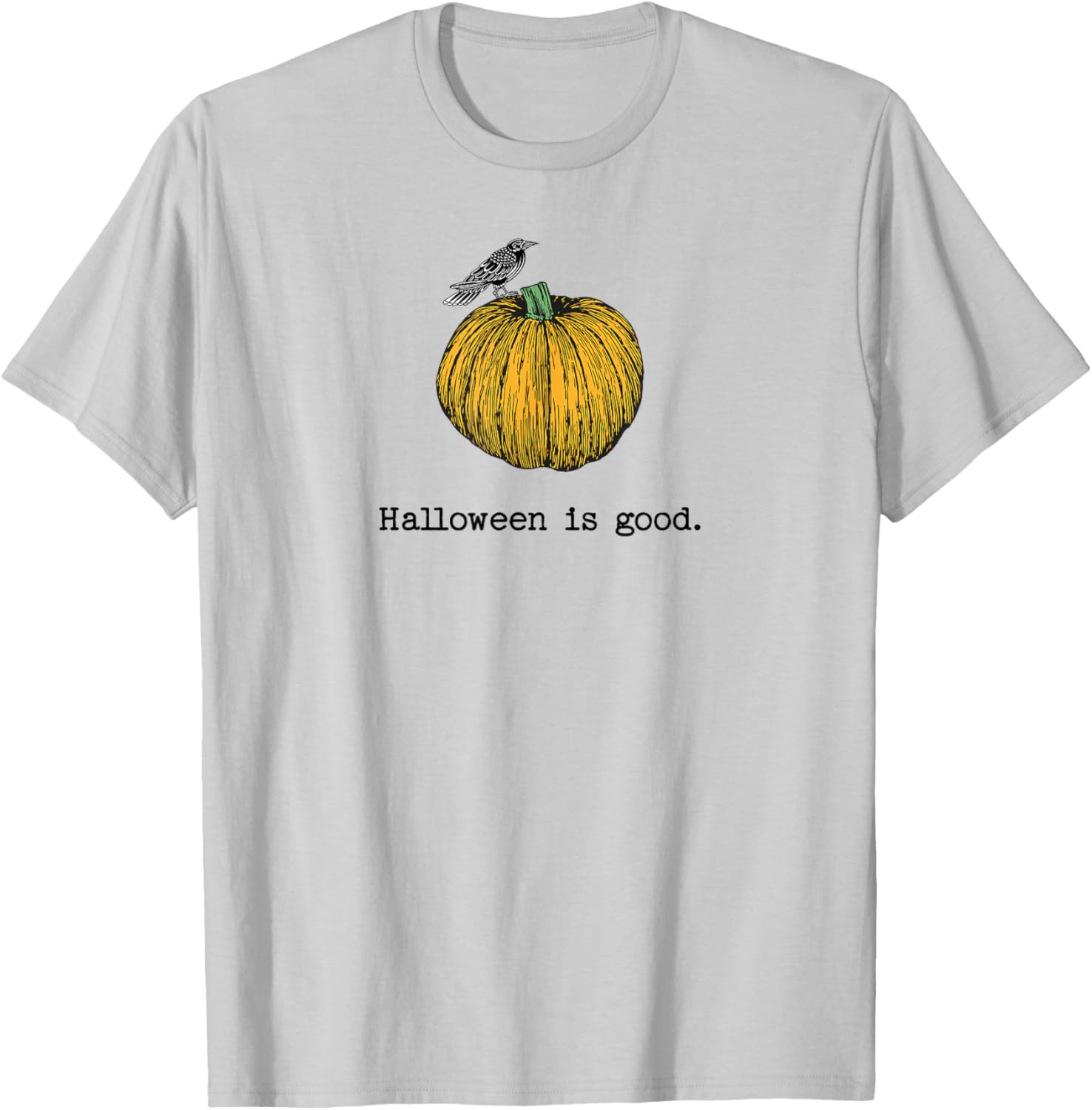 Cute Pumpkin Halloween Is Good and Life Crow bird Lover T-Shirt - T-Shirt | Ash