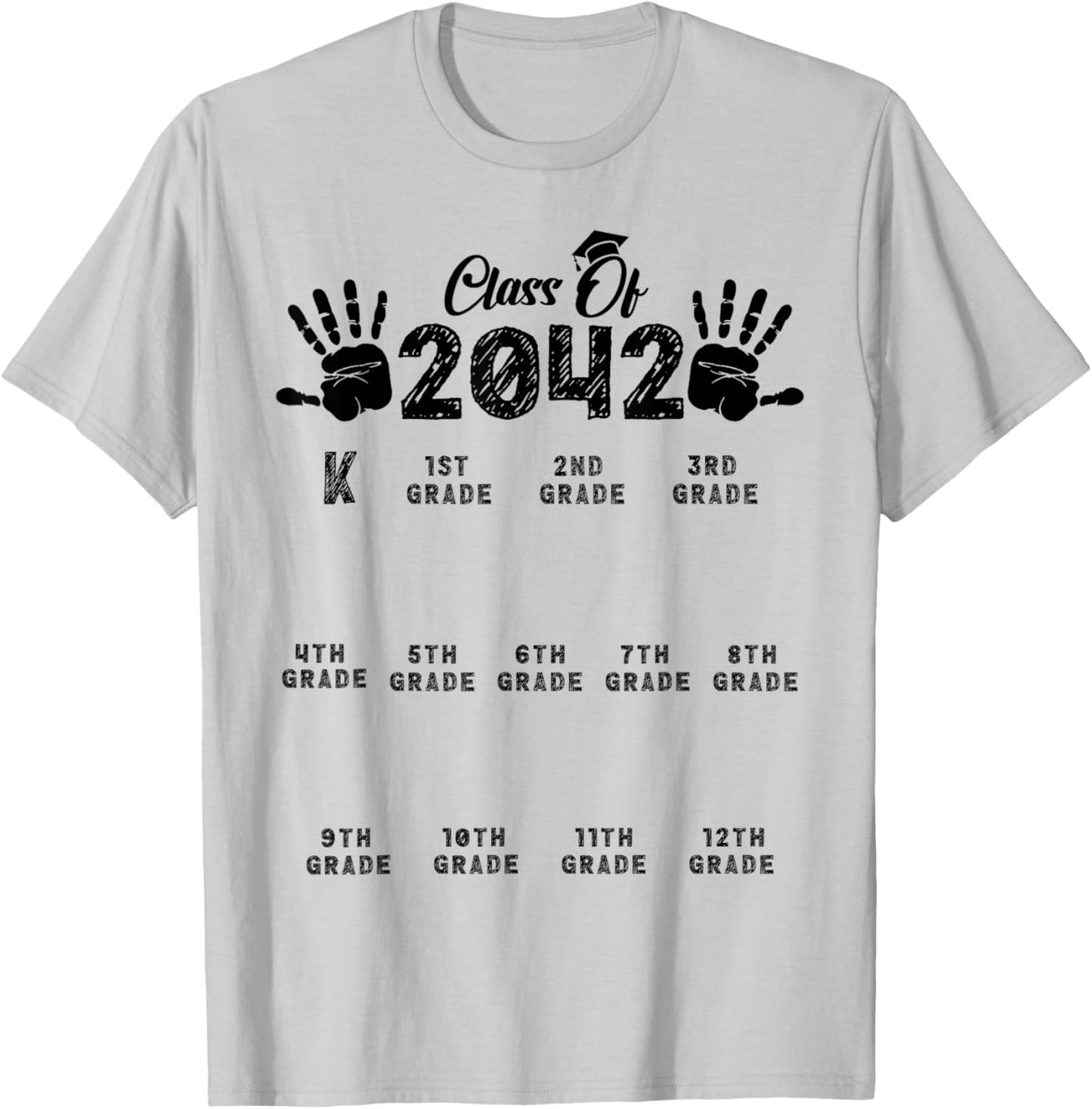Class Of 2042 Grow With Me Handprint Kindergarten Teachers T-Shirt - T-Shirt | Ash