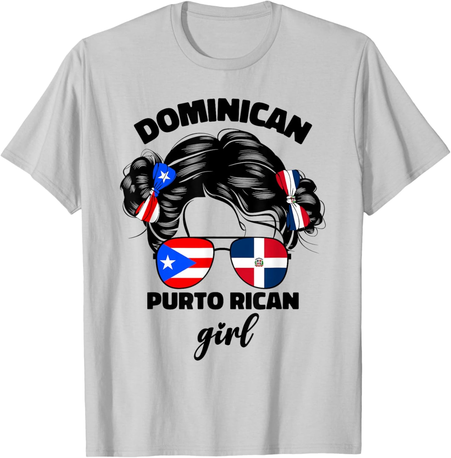 DominiRican Girl Kids Dominican And Puerto Rican Rico Flag T-Shirt - T-Shirt | Ash