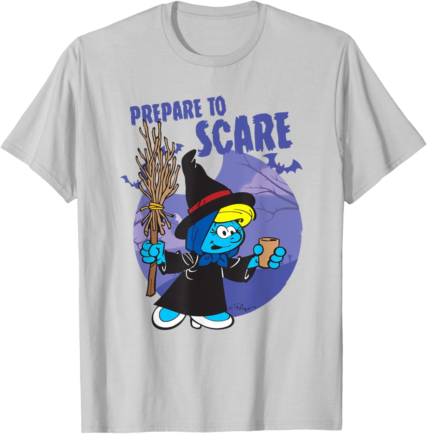 The Smurfs Prepare to Scare Witch Halloween Retro Cartoon T-Shirt - T-Shirt | Ash