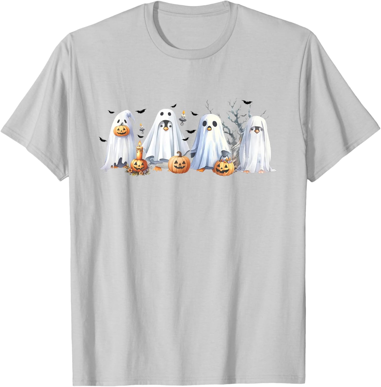 Funny Pumpkin Penguin Ghost Halloween Penguin Lover T-Shirt - T-Shirt | Ash
