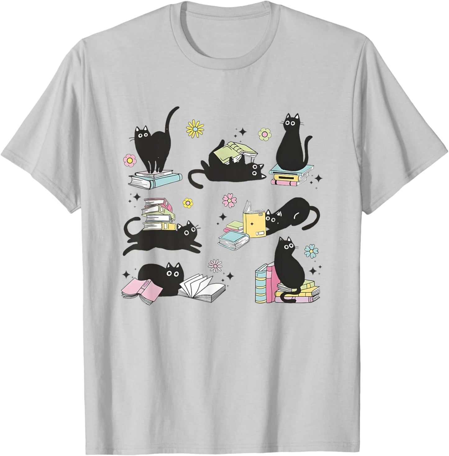 Cats Reading Books Shirt Cat Lover Kitten Reading Book Lover Men Women Girls Kids T-Shirt - T-Shirt | Ash