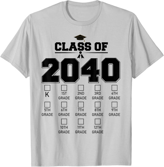 Class of 2040 Grow With Me Checklist Kindergarten 12th Grade T-Shirt - T-Shirt | Ash