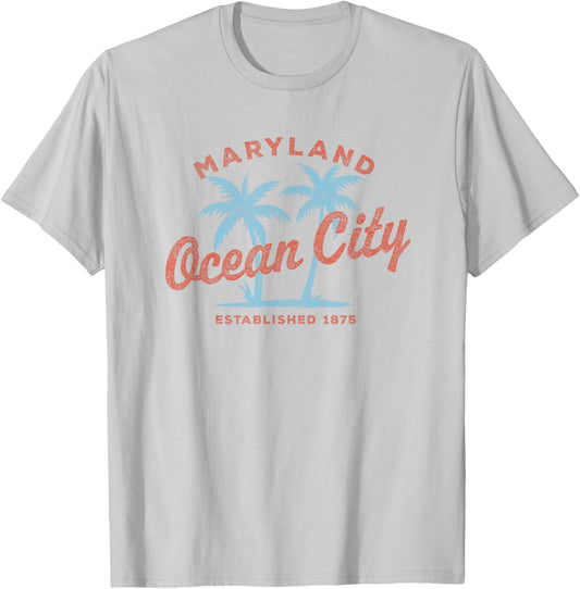 Vintage Ocean City MD Est 1875 Palm Tree Vacation Souvenir T-Shirt - T-Shirt | Ash