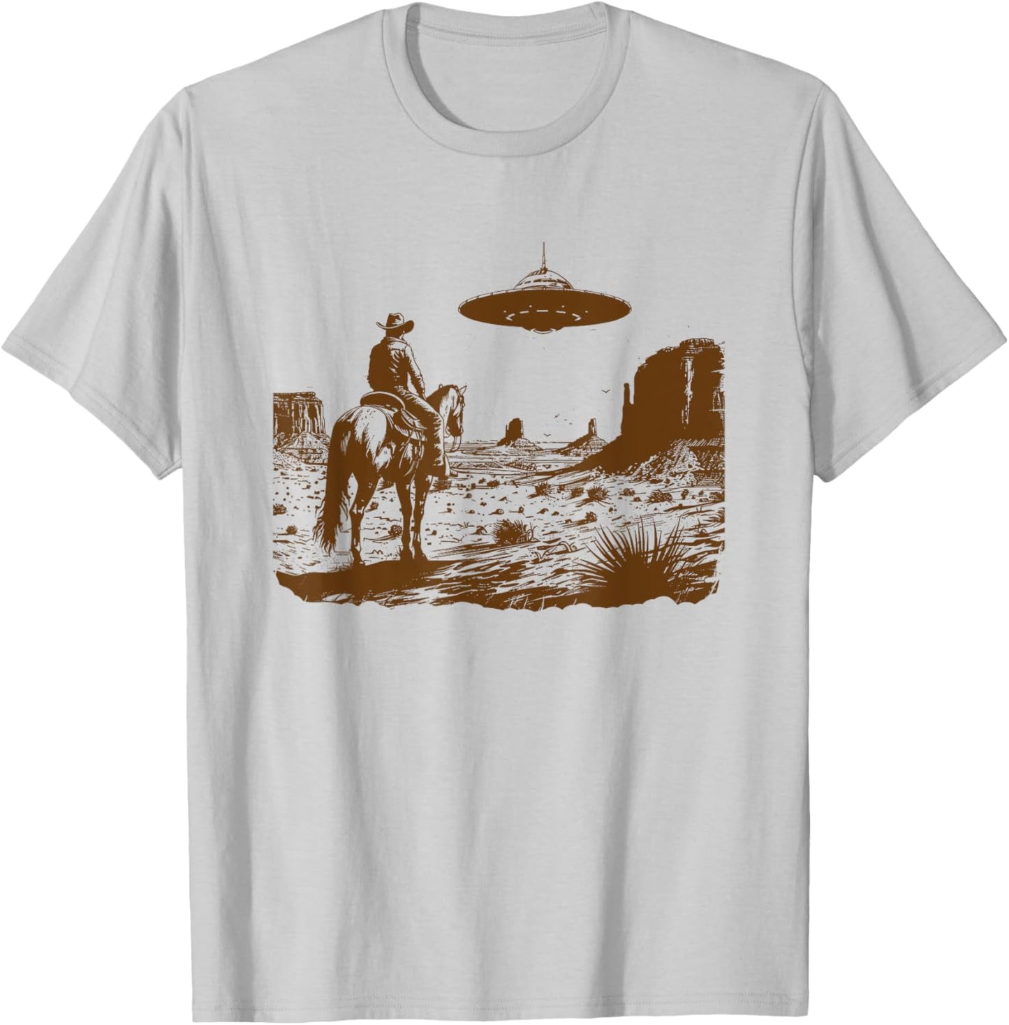 UFO Western Vintage Cowboy Rodeo Flying Saucer Alien Cowgirl T-Shirt - T-Shirt | Ash