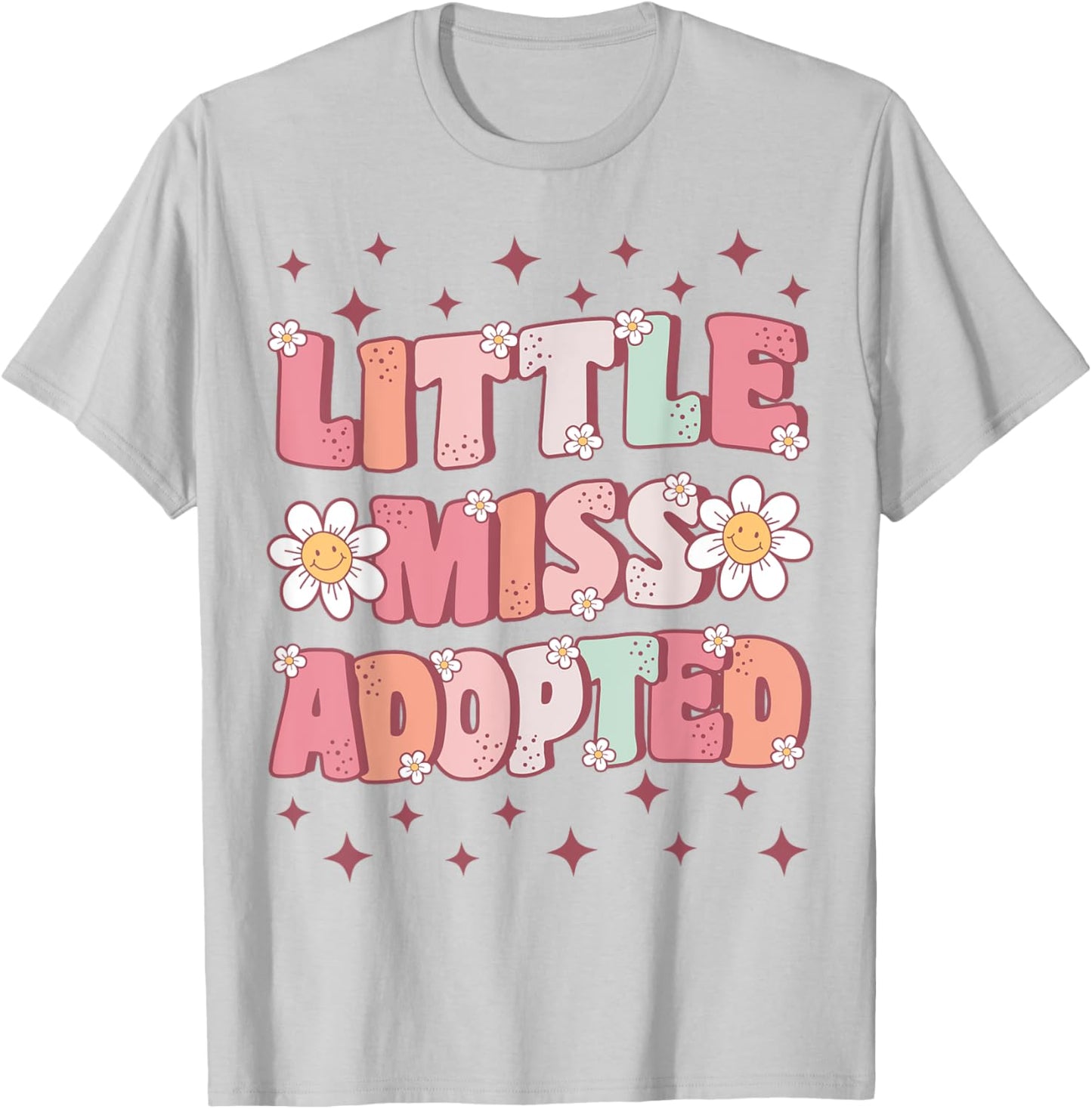 Little Miss Adopted Girls Cute Groovy Kids Adoption Day T-Shirt - T-Shirt | Ash