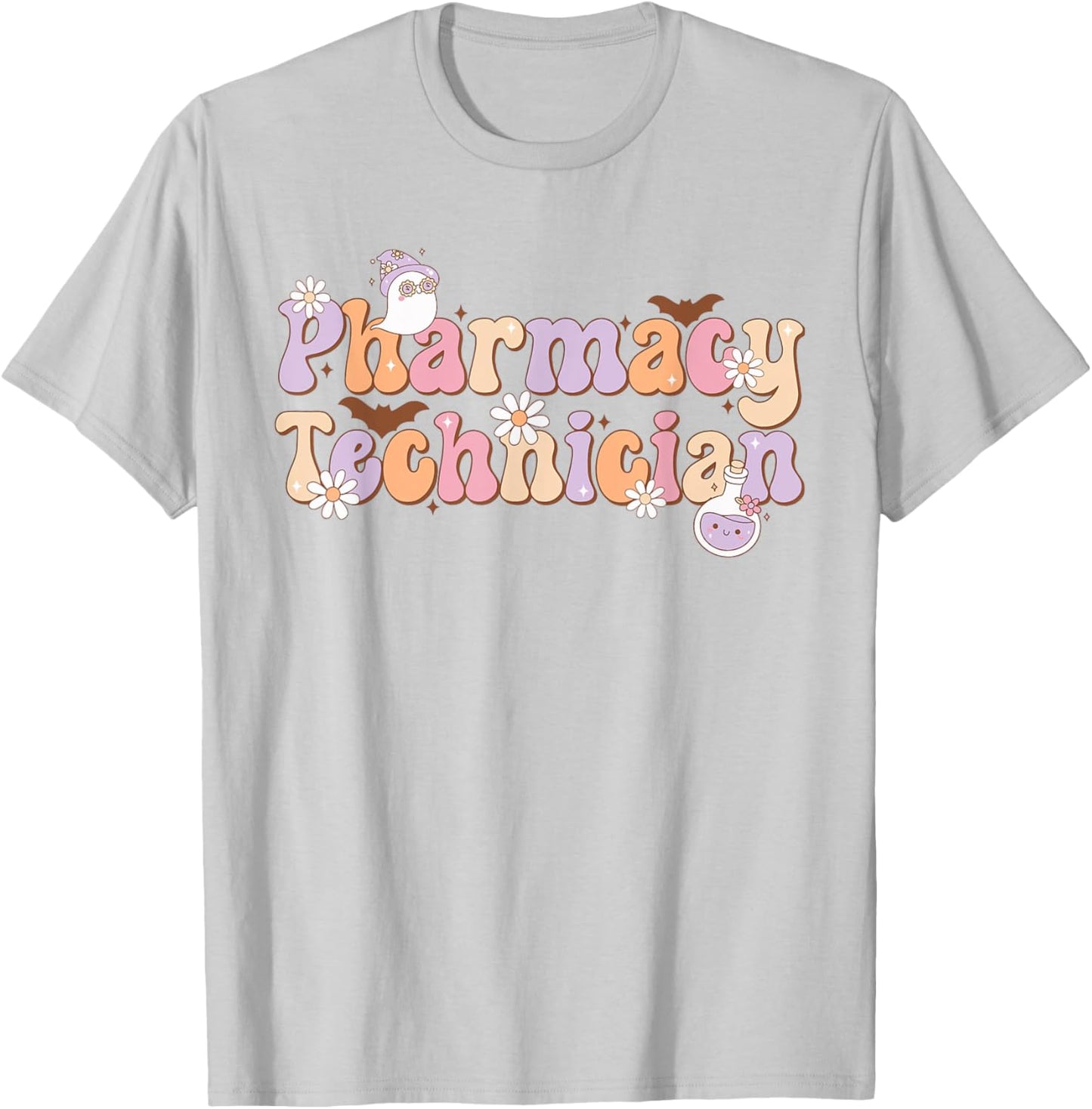 Retro Pharmacy Technician Halloween Spooky Pharmacy Tech T-Shirt - T-Shirt | Ash