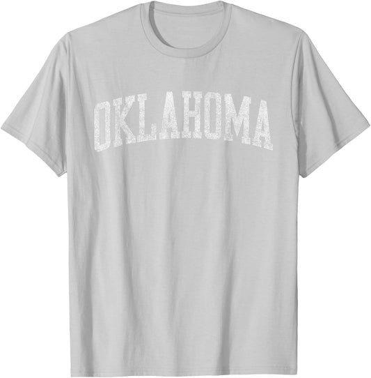 Oklahoma OK Varsity Vintage Athletic Sports Style White Text T-Shirt - T-Shirt | Ash