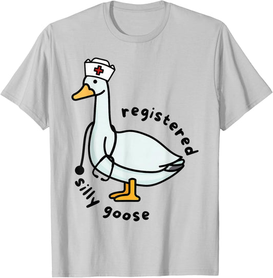 Registered Silly Goose RN Nurse Stethoscope Nursing Funny T-Shirt - T-Shirt | Ash