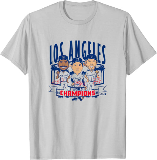 World Champions Caricatures - Los Angeles Baseball T-Shirt - T-Shirt | Ash