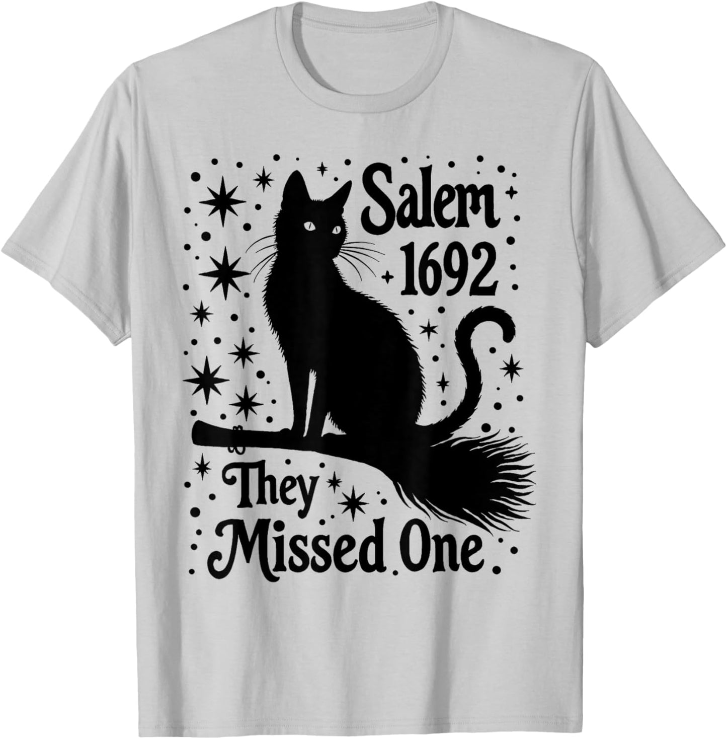 salem They missed one black Mystic Cat on broomstick moon T-Shirt - T-Shirt | Ash