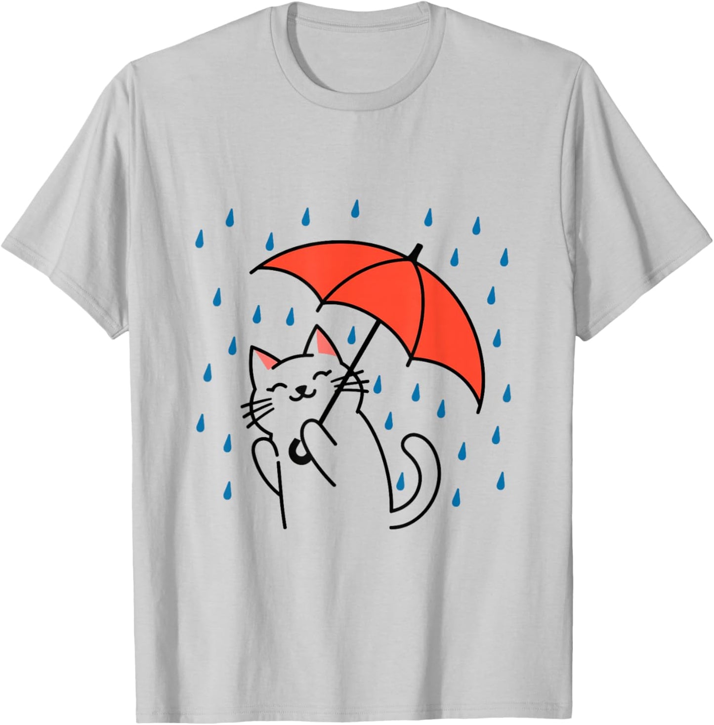 Raining Cat Under Umbrella Autumn Cat T-Shirt - T-Shirt | Ash