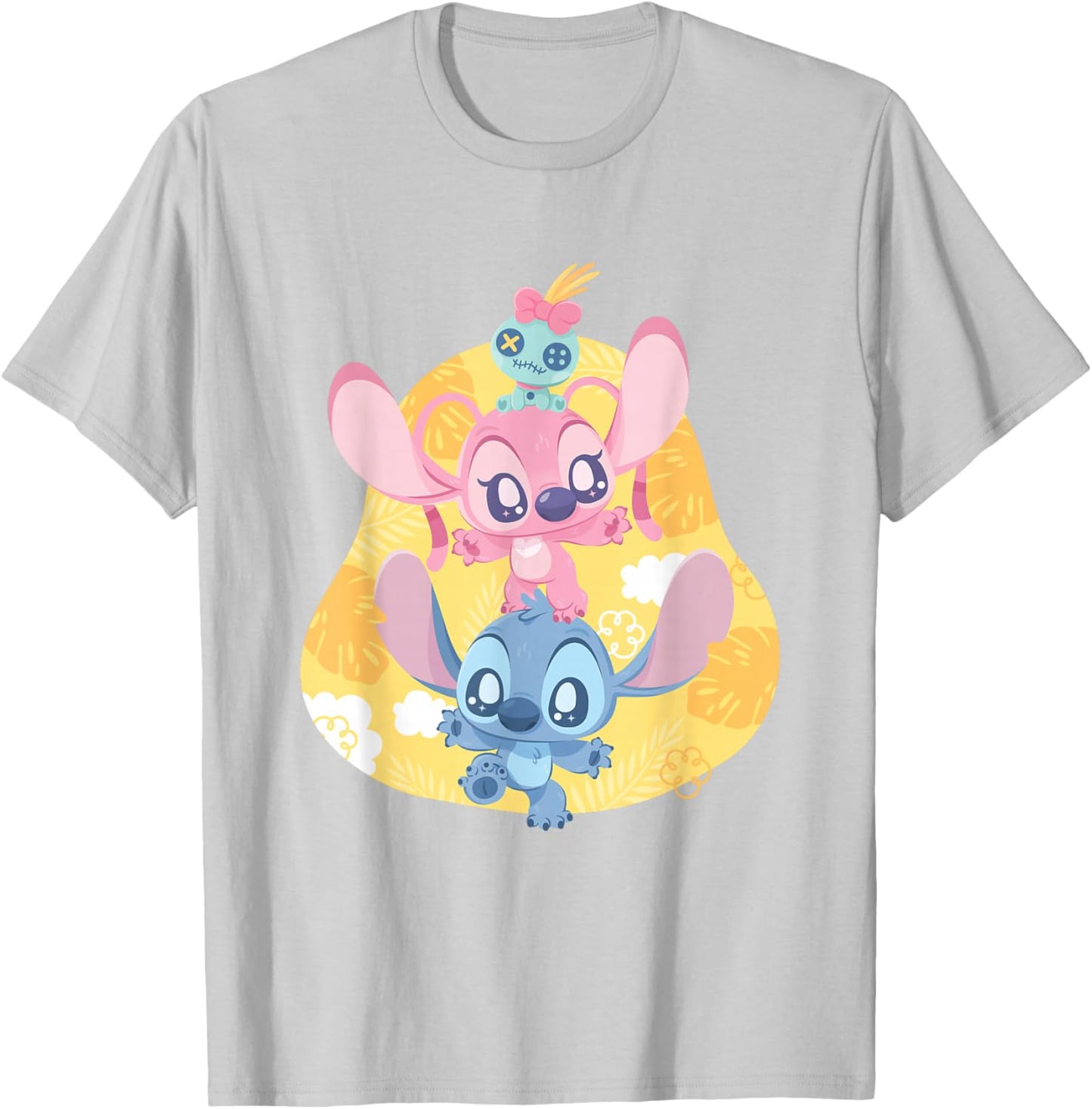 Disney Lilo & Stitch Cute Baby Stitch Angel Playing Logo T-Shirt - T-Shirt | Ash