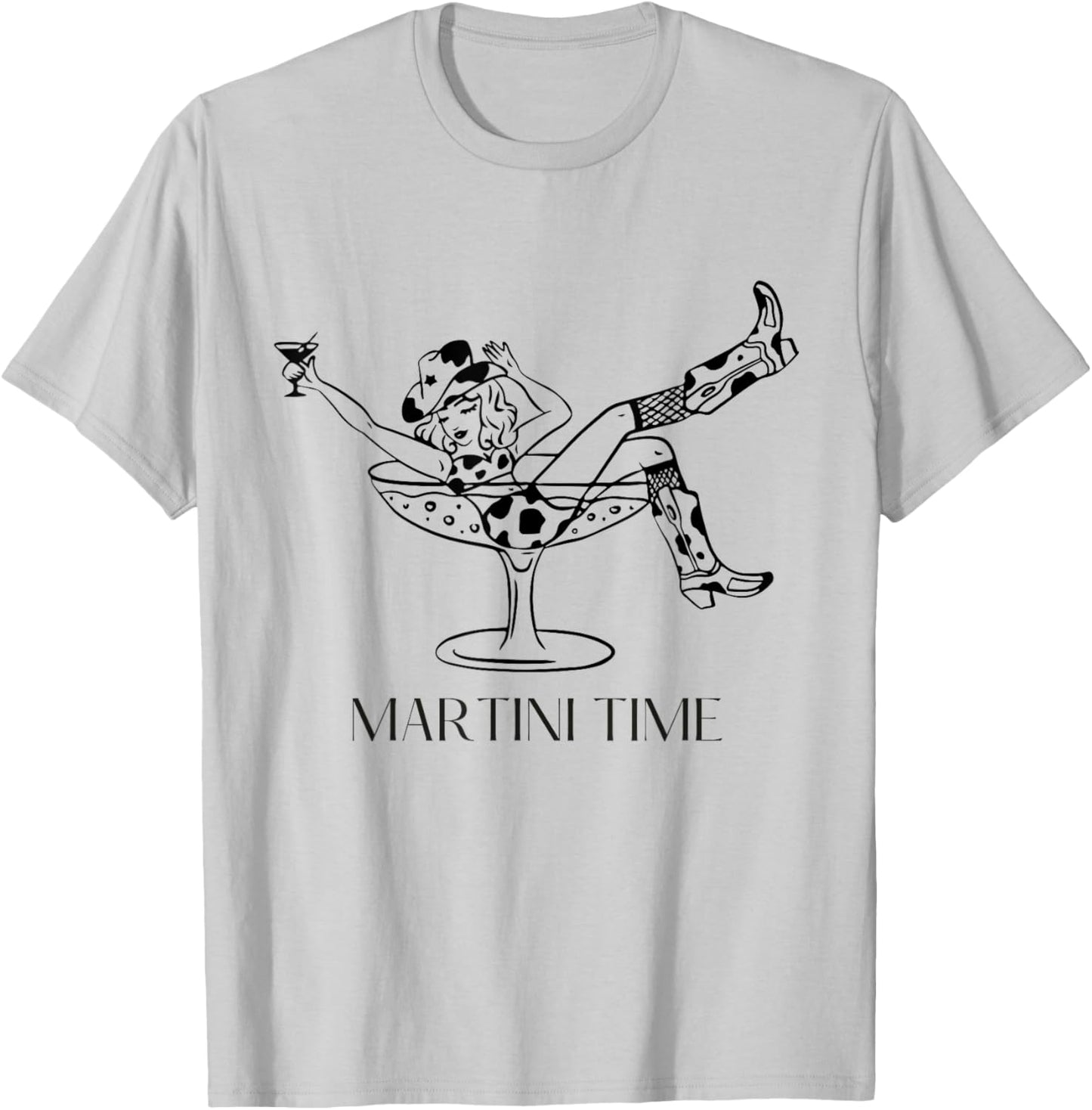Martini Time Funny Drinking Cowgirl Woman Western Ladies T-Shirt - T-Shirt | Ash