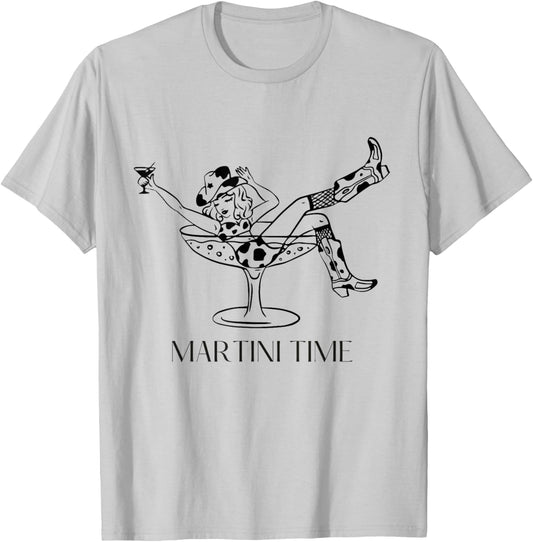 Martini Time Funny Drinking Cowgirl Woman Western Ladies T-Shirt - T-Shirt | Ash