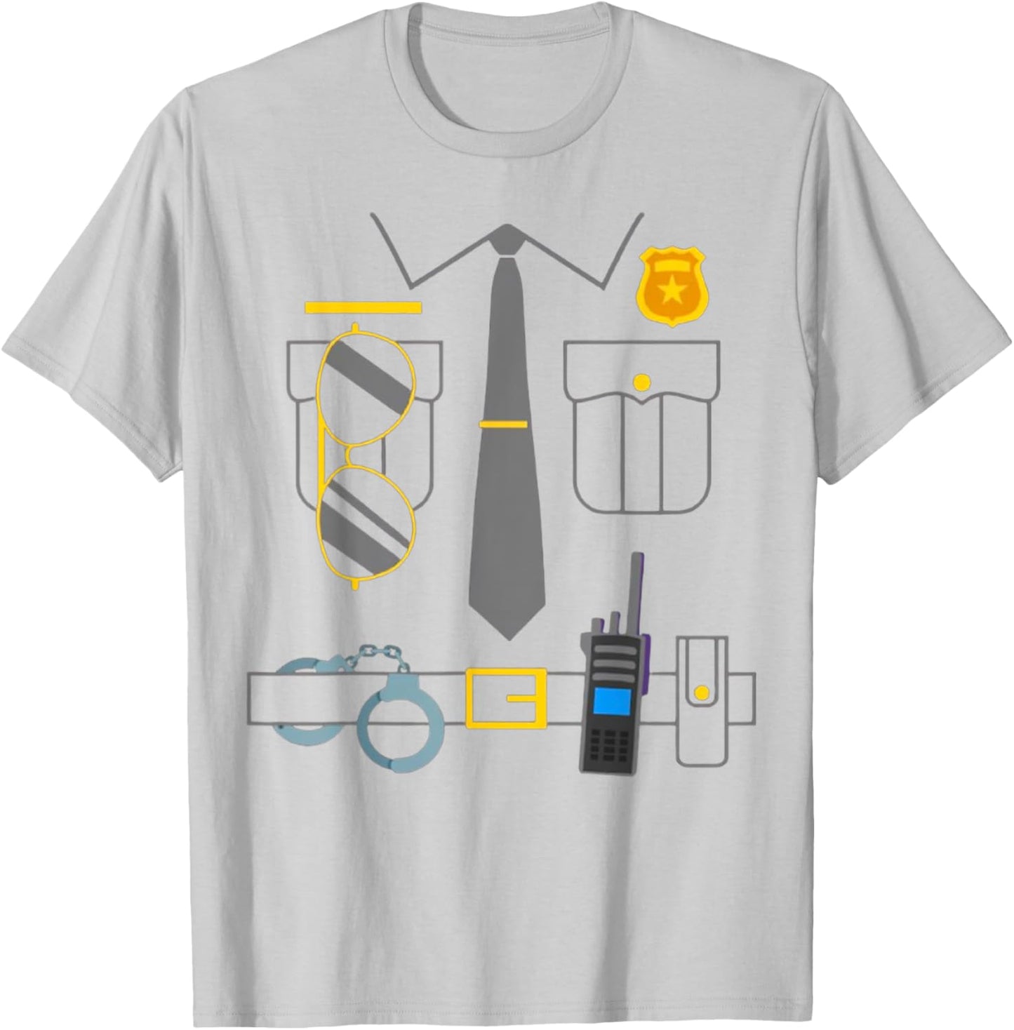 Police Costume Cop Uniform Officer Outfit Halloween Blue T-Shirt - T-Shirt | Ash