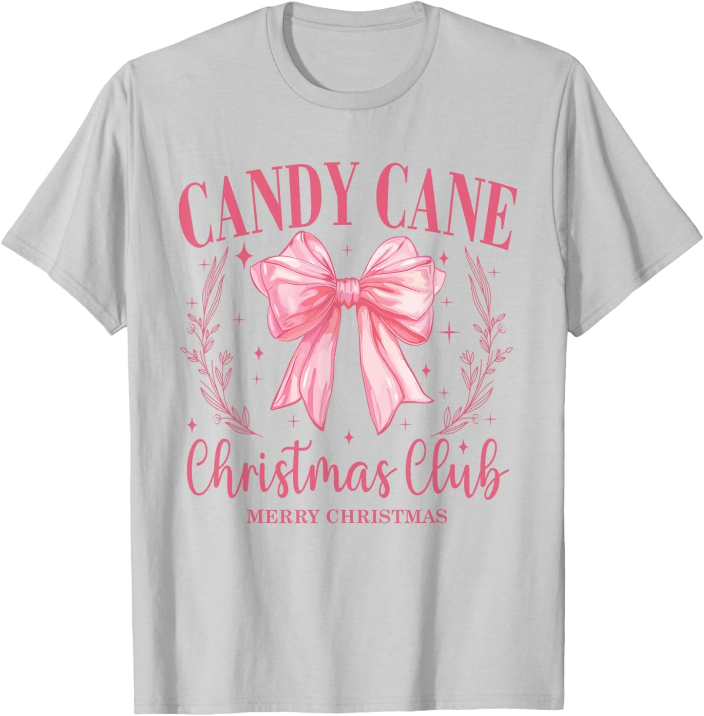 Candy Cane Christmas Club Pink Bow Vintage Christmas T-Shirt - T-Shirt | Ash