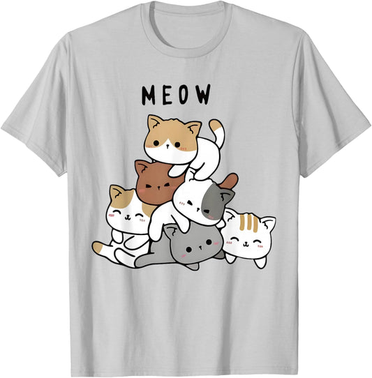 Pile Of Kitty Cats Funny Cute Cat Lover Kitty Pile Anime Cat T-Shirt - T-Shirt | Ash