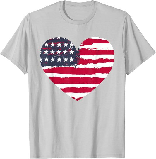 Girl American Flag Heart Cute 4th July Women Teen Patriotic T-Shirt - T-Shirt | Ash