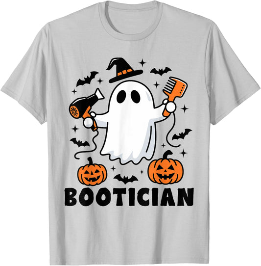 Bootician Funny Beautician Halloween Ghost Hair Stylist T-Shirt - T-Shirt | Ash
