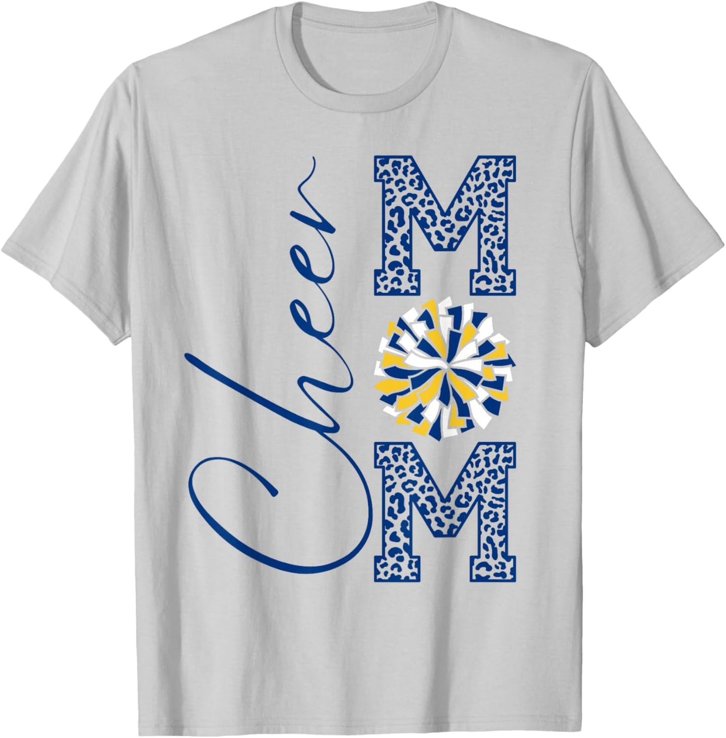 Cheer Mom | Blue, Gold, White | Leopard Print T-Shirt - T-Shirt | Ash
