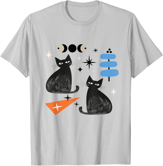 Atomic Age Cat Midcentury Mid Century Retro Space Modern Men Women Kids T-Shirt - T-Shirt | Ash