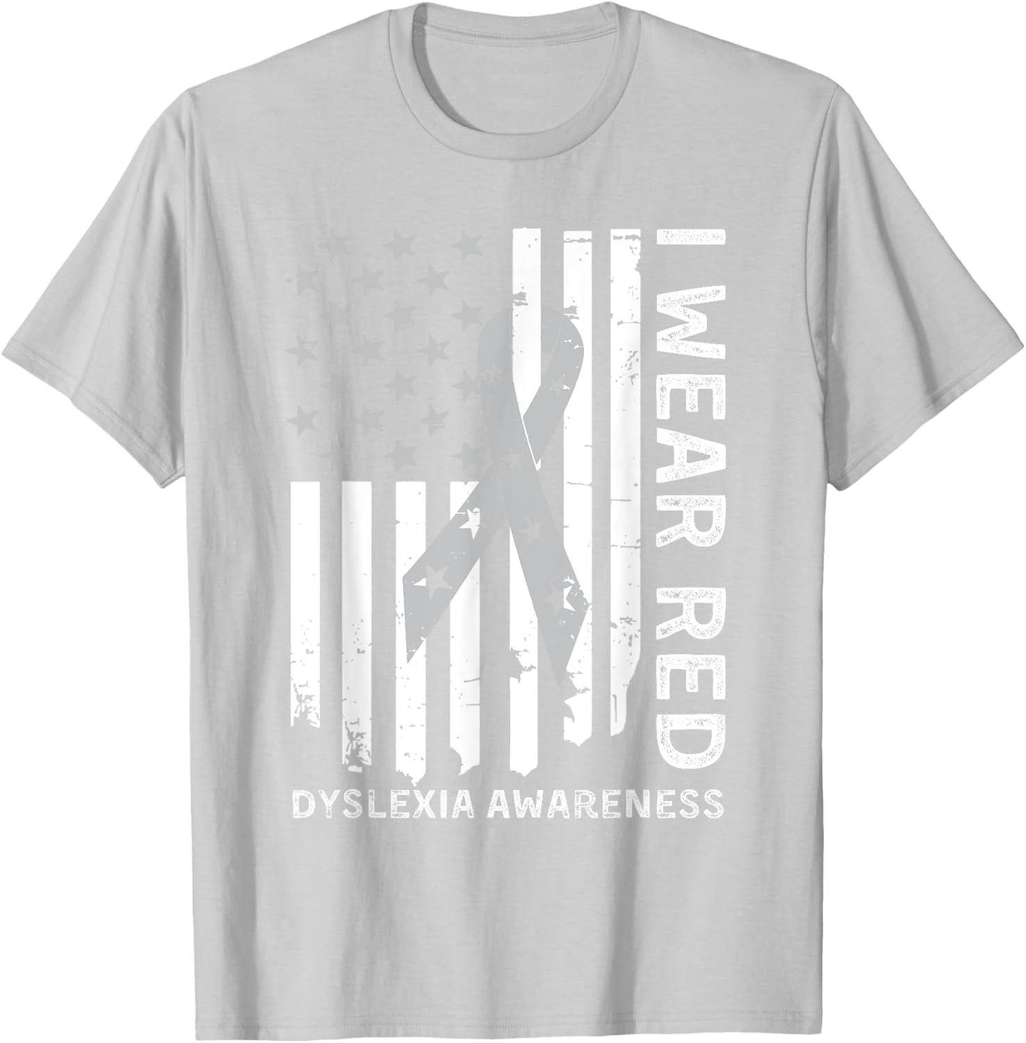 I Wear Red For Dyslexia Awareness Month Dyslexia Flag T-Shirt - T-Shirt | Ash