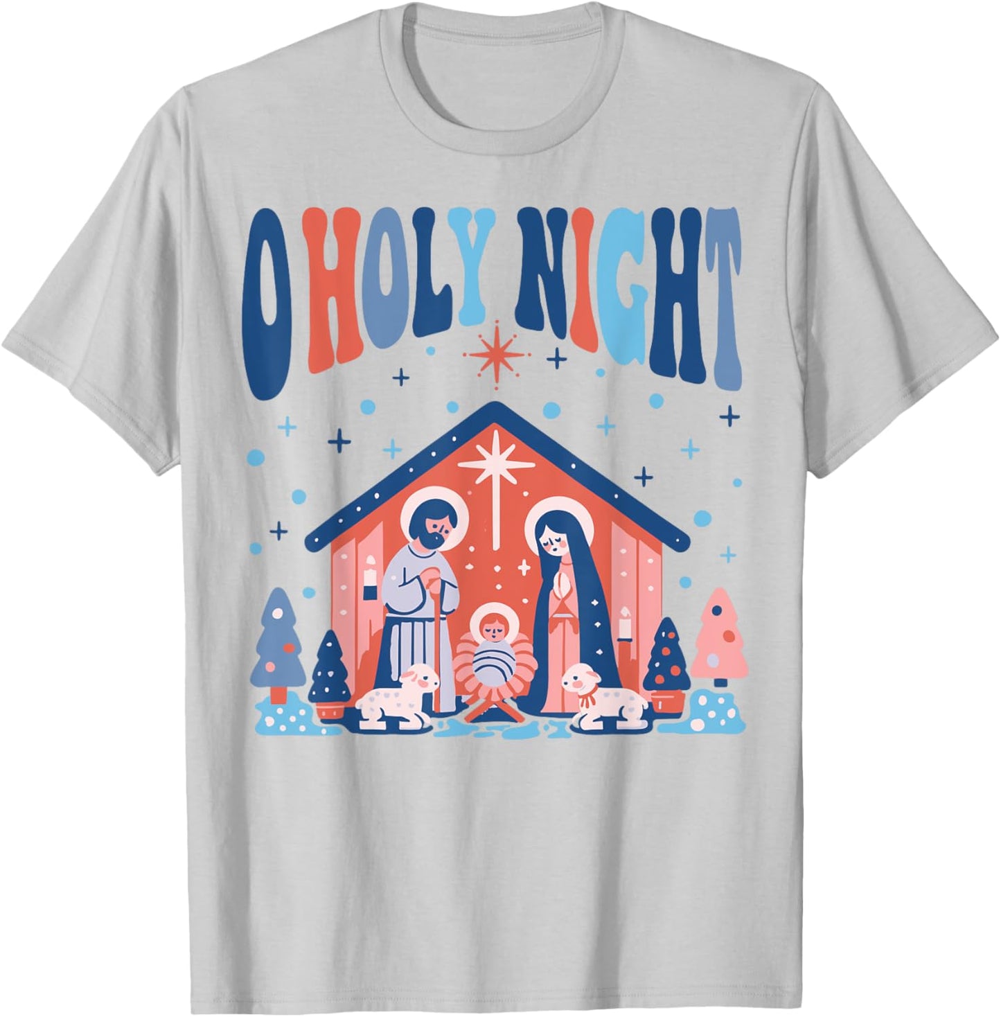 Oh Holy Night Silent Night Christmas Boho Christian Jesus T-Shirt - T-Shirt | Ash