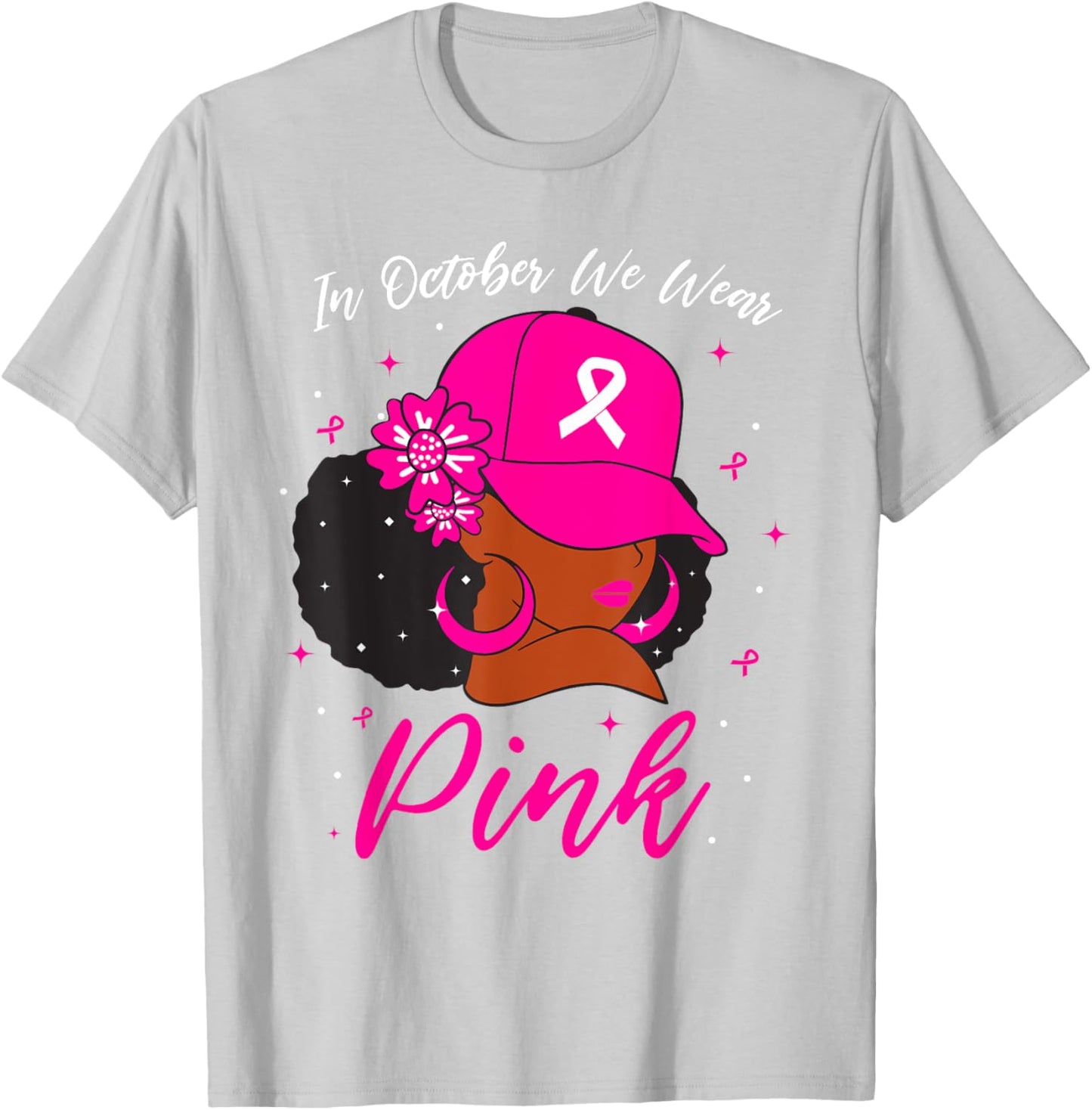 In October We Wear Pink Breast Cancer Awareness Black Women T-Shirt - T-Shirt | Ash