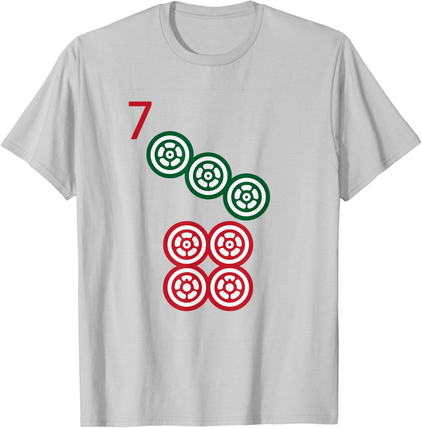 Chinese Mah Jong Dots Pinzu Seven Tile Mahjong Costume T-Shirt - T-Shirt | Ash