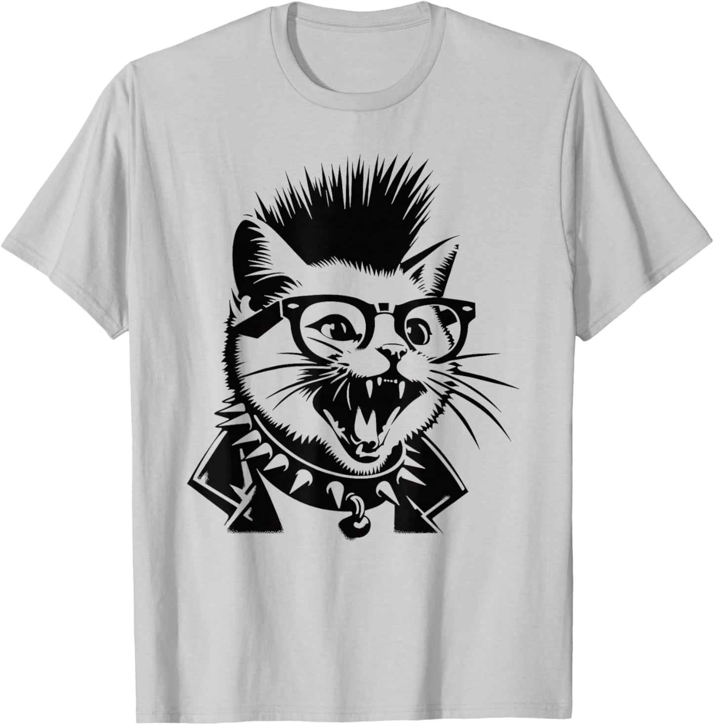 Punk Rock Cat Mohawk Glasses Cat Owner Punk Music Lover Men Women T-Shirt - T-Shirt | Ash