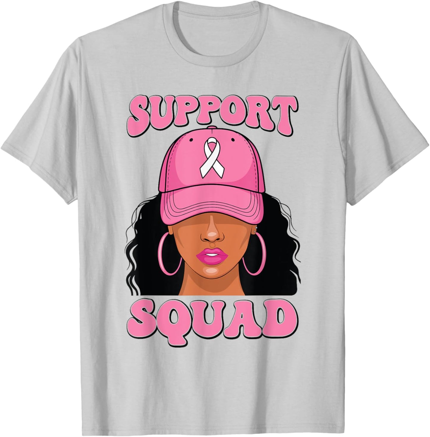 Black Woman Support Squad Breast Cancer Awareness T-Shirt - T-Shirt | Ash