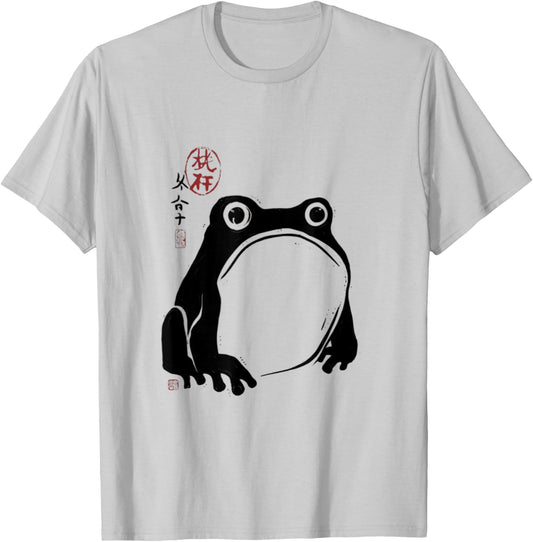 Cool Grumpy Frog Japanese Minimalist Art Frog Lover T-Shirt - T-Shirt | Ash