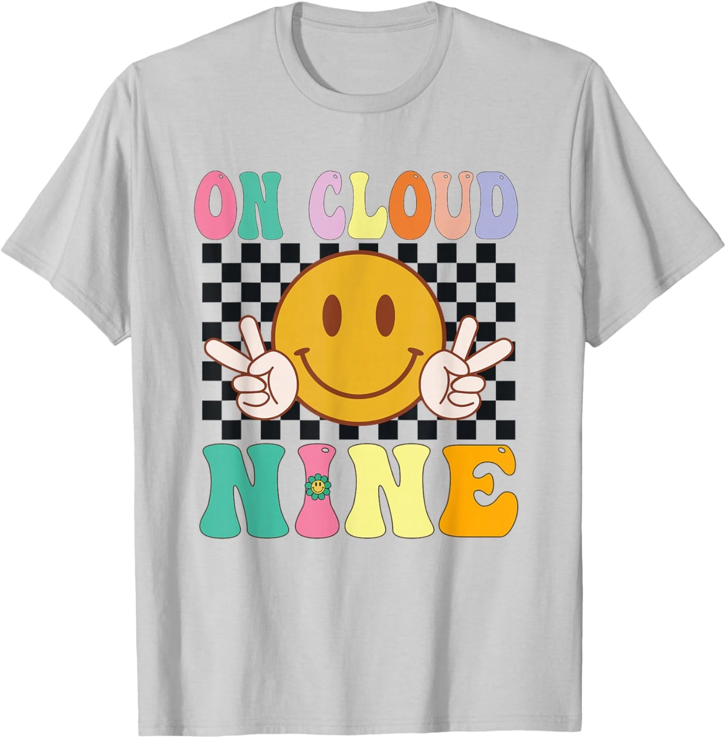 Groovy On Cloud Nine Flower Happy 9th Birthday 9 Years Old f T-Shirt - T-Shirt | Ash