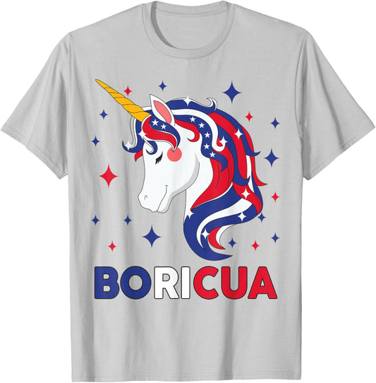 Boricua Unicorn Puerto Rico Flag Hispanic Heritage Girls Kid T-Shirt - T-Shirt | Ash